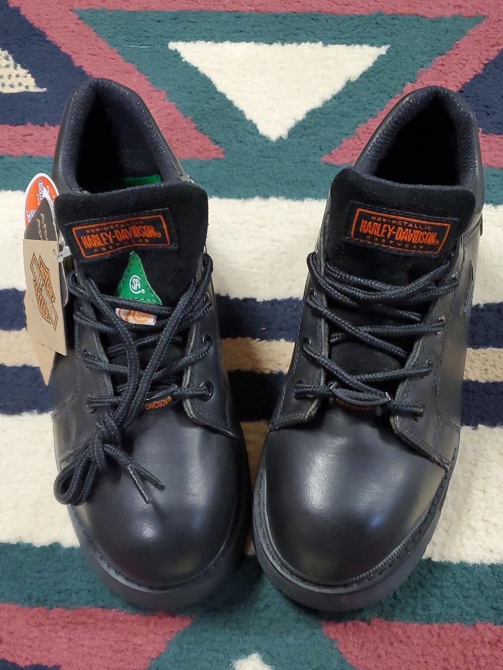 Harley-Davidson Mens Possibly Womens Black Leather LaceUp Boots with Orange Logo